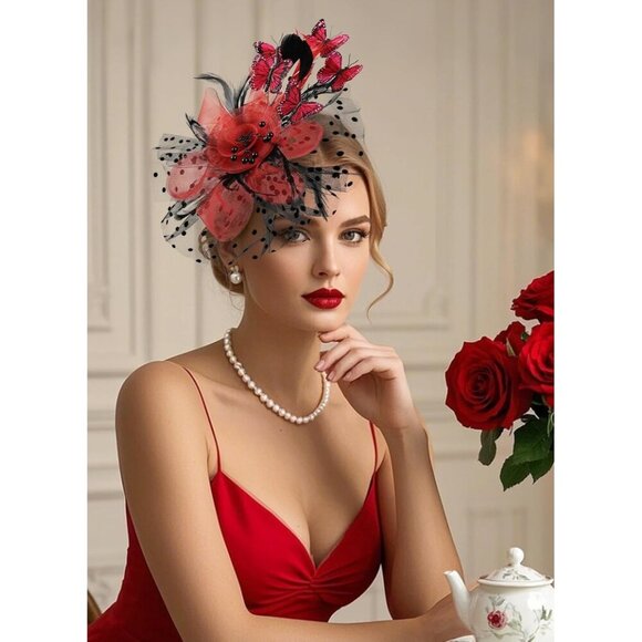 Butterfly Derby Hat Polyester Tea Party Fascinator with Hair Clip for Women